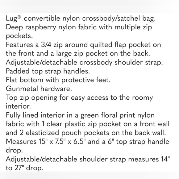 Lug Rumble crossbody tote Raspberry Shoulder Bag- holds a lot!!!! - Picture 13 of 13